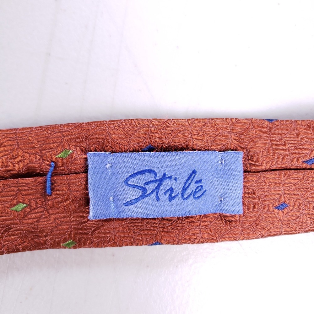 Stilê Silk‎ Tie Geometric Pattern Rust Red Business Formal Dapper Core - Picture 3 of 4